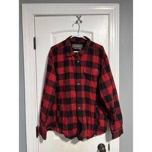 Eddie Bauer Jacket Mens XL Red Plaid Quilt Lined Fleece Shacket Button Up